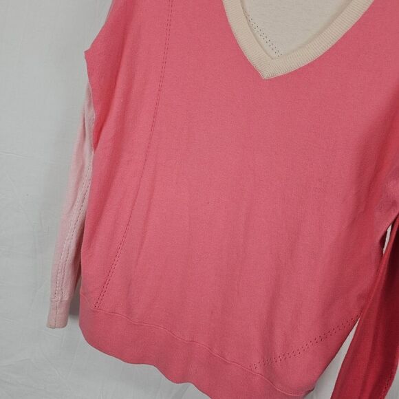 Whisper by Brodie Womens Sweater XS Silk Cotton Vneck Colorblock Quiet Luxury - Picture 3 of 8